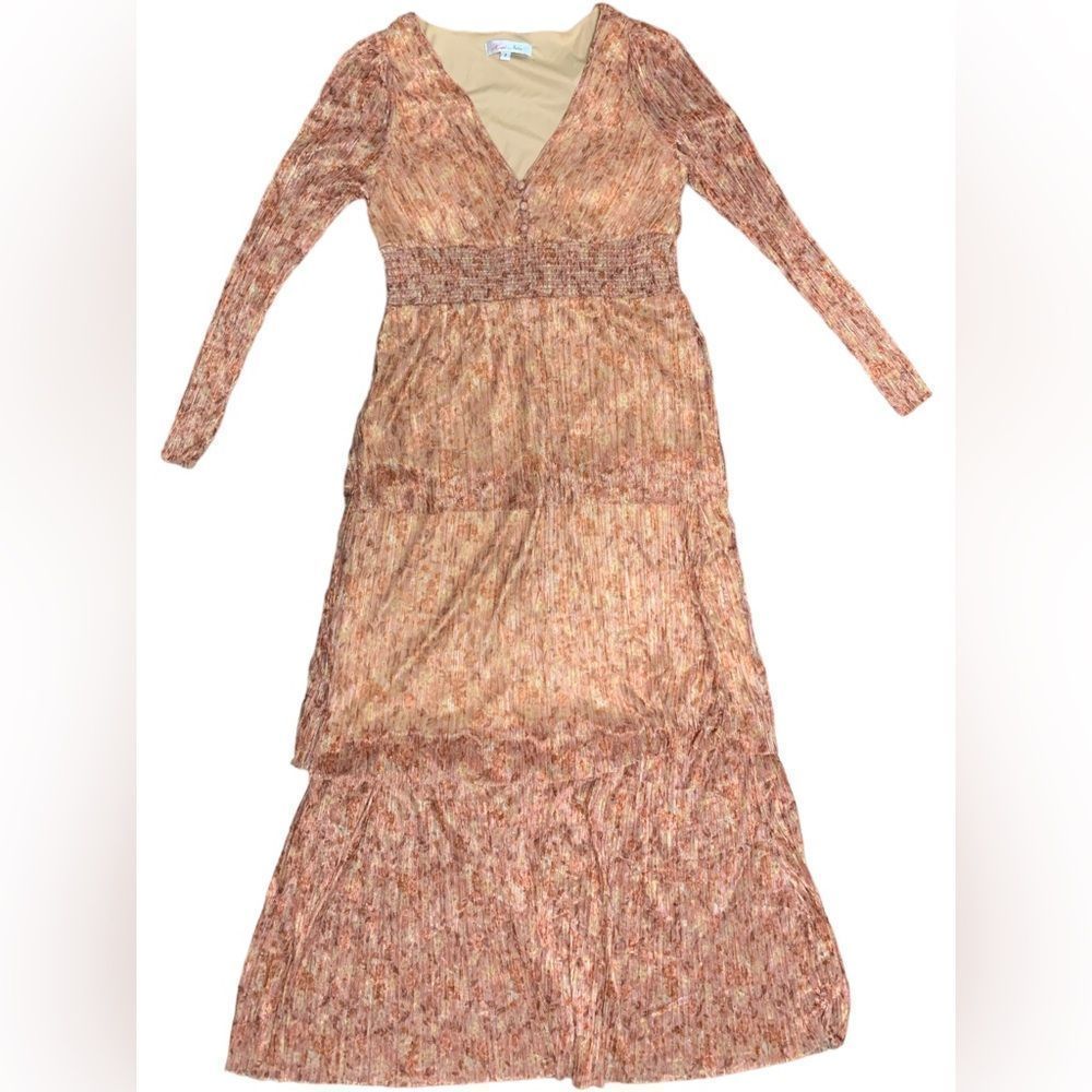 Haute Nites, Maxi Dress, Pink & Gold/Yellow, Size 7, NWT.